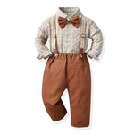 Multi-Color Plaid Long Sleeve Cotton Shirt Suspenders Boys' Suit Kid's Clothes