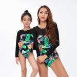 Mother-Daughter Swimwear Long Sleeve Printed One Piece Bikini Swimwear