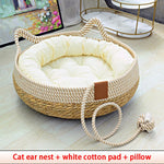 Cat Dog Bed Woven Removable Upholstery Sleeping House Rattan Wear-resistant Pet Beds