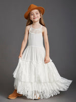 Girl's Lace Cotton Long Dresses Kid's Flower Wedding Princess Party Vestidos