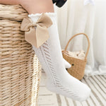 Baby Girls Boys High Knee Bow Long Socks Soft Cotton Mesh Breathable Socks