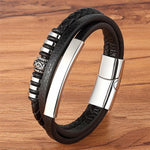 Men Fashion Stainless Steel Magnetic Bracelet Leather Braided Punk Bracelets