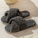 Plush Cross Strap Cotton Slippers Women's Warm Home Footwear
