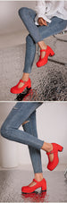 Waterproof Platform Thick Heel T-Strap Candy Colored Women’s Shoes