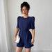 Women's Solid Color Bubble Sleeve Shorts Jumpsuit
