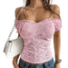 Women’s One-Shoulder Lace Slim Top with Hollow-Out Design and Navel Exposure for Evening Wear
