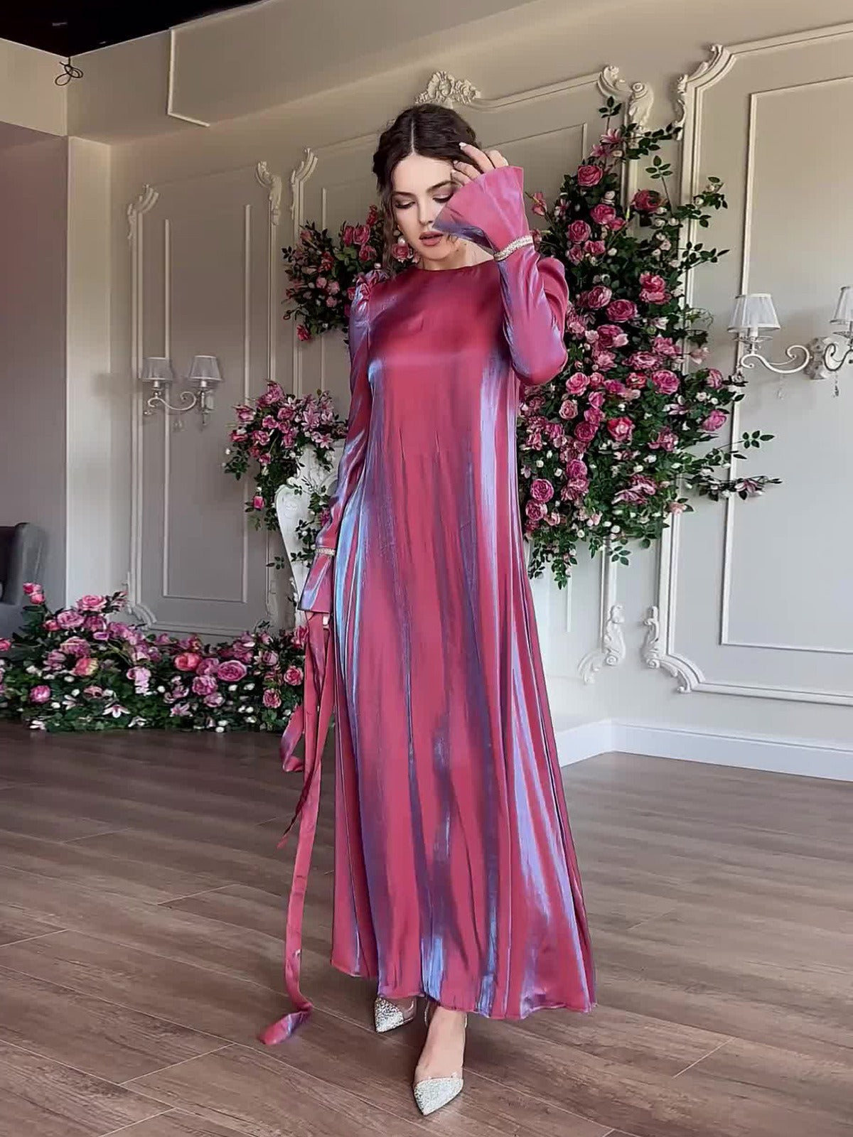 Women's Sparkling Glass Satin Middle East Design Elegant Flare Dress Atom Oracle Women's Sparkling Glass Satin Middle East Design Elegant Flare Dress Atom Oracle