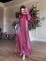 Women's Sparkling Glass Satin Middle East Design Elegant Flare Dress