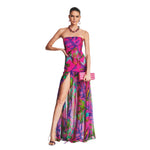 Strapless Floral Printed Long Dress Women Fashion Sleeveless Split Maxi Dress