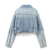 Denim Crop Jacket Women's Vintage Long Sleeve Front Button Chic Coat