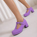Waterproof Platform Thick Heel T-Strap Candy Colored Women’s Shoes