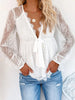 Long Sleeve Lace Embroidery Bow Tie Blouse For Elegant Feminine Dressing