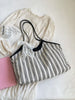 Striped Canvas Tote Bag With Spacious Interior For Daily Use Or Weekend Outings