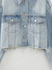 Denim Crop Jacket Women's Vintage Long Sleeve Front Button Chic Coat