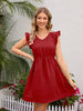 Women’s Swiss Dot Patterned Ruffled V-Neck Summer Casual Dress