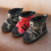 Kids Winter Snow Boots for Boys Girls Fashionable Plush Warm Ankle Martin Boots in Black Red