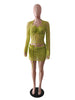Bead Knit Mini-Dress Three-Piece Set for Women - Knit Top & Skirt Outfit