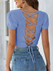 Women Fashion Lace-Up Openwork Square Neck Lightweight Sweater