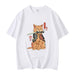 Anime Cat Printed Short Sleeve Loose Fit T-Shirt for Casual Wear