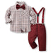Multi-Color Plaid Long Sleeve Cotton Shirt Suspenders Boys' Suit Kid's Clothes