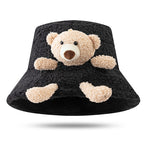 Winter Warm Bucket Hat 3D Stuffed Teddy Bear Wide Brim Plush Hat