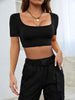 Women’s Cropped High-Stretch Knitted Short Tee For Casual Leisure Wear