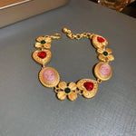 Vintage Copper Bracelet with Inlaid Rhinestones for Women