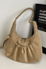 Ruched Suede Handbag with Zipper – Soft Touch Textured Shoulder Bag