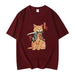 Anime Cat Printed Short Sleeve Loose Fit T-Shirt for Casual Wear