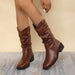Women's Pleated Pull-On Western Cowboy Boots – Retro Fashion Design
