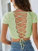 Women Fashion Lace-Up Openwork Square Neck Lightweight Sweater