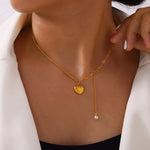 Women Fashion Titanium Steel Imitation Pearl Heart Pendant Necklace
