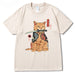 Summer Casual Round Neck Short Sleeve T-Shirt with Cute Printed Cat Design