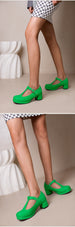 Waterproof Platform Thick Heel T-Strap Candy Colored Women’s Shoes
