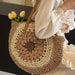 Round Straw Woven Beach Bag With Hollow Paper Rope Design And Shoulder Strap