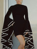 Temperament Spliced Ruffles Dresses Women O-Neck Butterfly Sleeve Dress