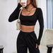 Casual Sports-Inspired Cropped High Stretch Long Sleeve Knitted T-Shirt Top For Women