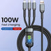 3-in-1 USB 100W Fast Charging Cable – Type-C, Micro USB & Lightning