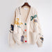 Women's Sweater Warm Knitted Loose Pocket Embroidery Fashion Knit Cardigan Jacket