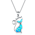 Blue Fire Opal Cat Pendant Necklace Stylish Jewelry Gift for Women & Girls