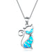 Blue Fire Opal Cat Pendant Necklace Stylish Jewelry Gift for Women & Girls
