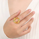 Titanium Steel Glass Bead Accent Fashion Ring for Women’s Jewelry