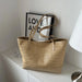Straw Woven Tote Bag with Leather Strap for Women’s Daily Use