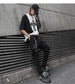 High Street Casual Pants Men's Fashion Black Ribbon Chic Sweatpants