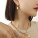 Retro Freshwater Pearl Ring Earrings in 18K Gold Plated Titanium Steel
