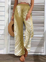 Fashion Striped Leaf Printed Wide Leg Pants for Women’s Relaxed Chic Style
