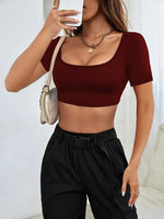 Women’s Cropped High-Stretch Knitted Short Tee For Casual Leisure Wear