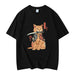 Anime Cat Printed Short Sleeve Loose Fit T-Shirt for Casual Wear