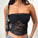 Solid Color Strapless Knitted Crop Top with Hollow-Out Design and Navel Cutout for Women
