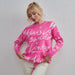 Women Round Neck Long Sleeve Sweater Patchwork Lace Up Knitting Pullover Sweaters